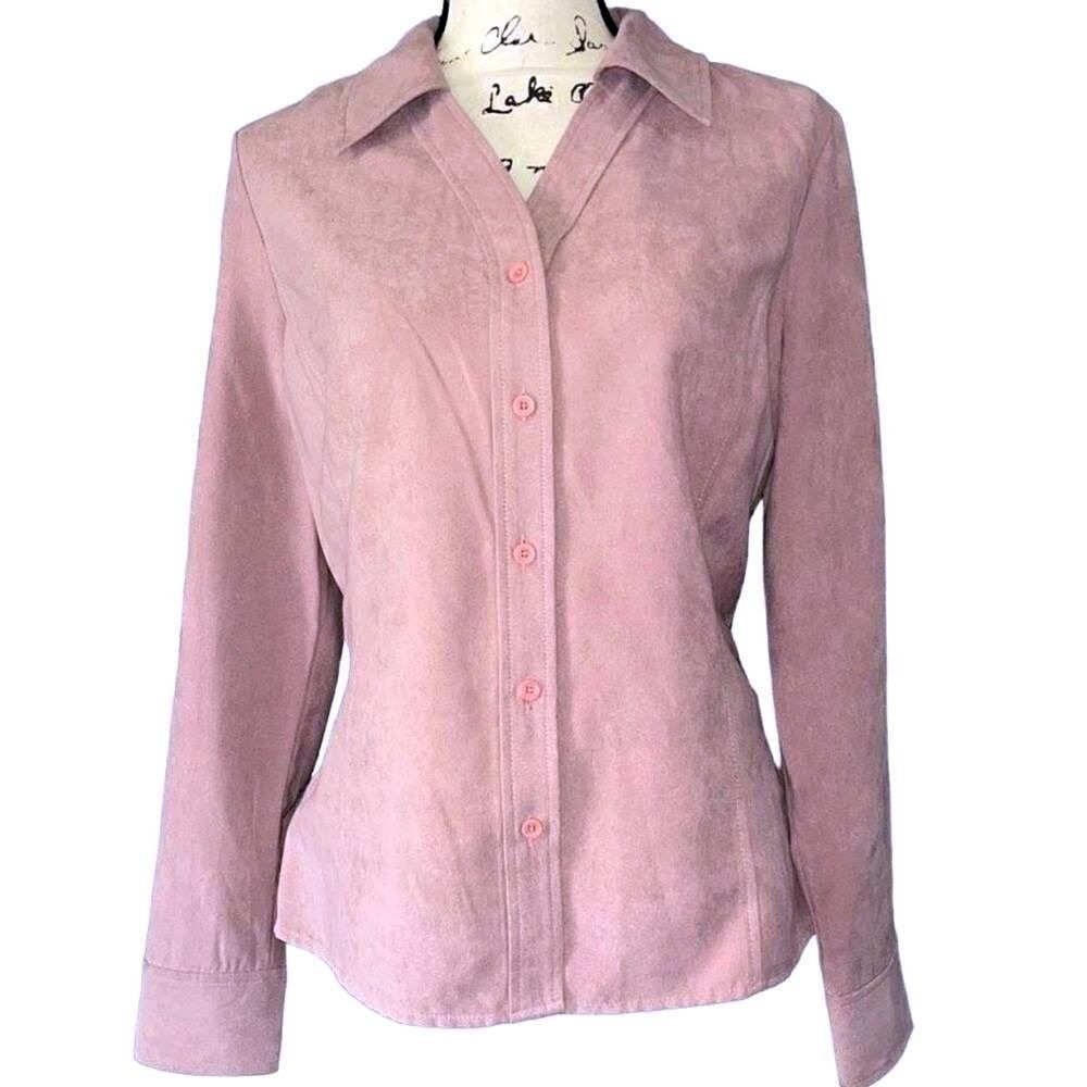 Sonoma Life + Style Womens Mauve Pink Faux Suede Button Front Shirt Size M NEW